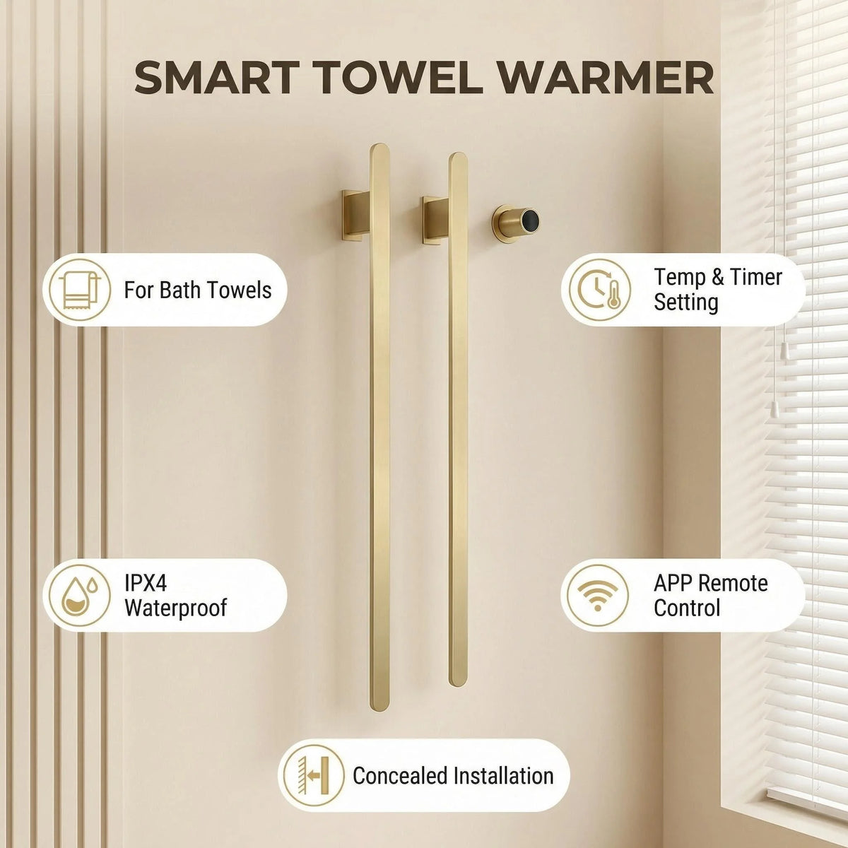 Gold Vertical Heated Towel Rail Large Towels &