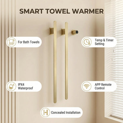 Gold Vertical Heated Towel Rail Large Towels &