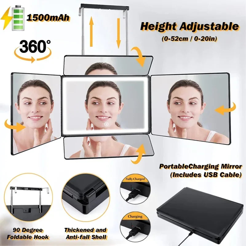 Way Mirror Hair Cutting Led Light 360 Barber