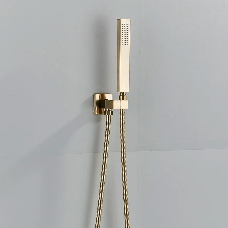 Brushed Gold Bathroom Shower Faucet Rainfall Concealed Shower