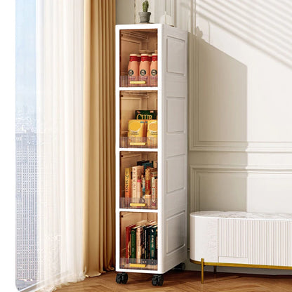 White Foldable Storage Cabinet Bathroom Organizer Slim Cabinet