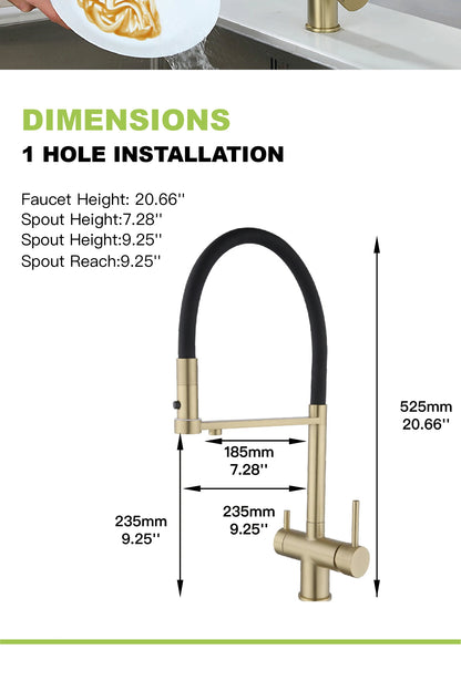 Modern Brushed Gold Brass Faucet Water Filtration Design
