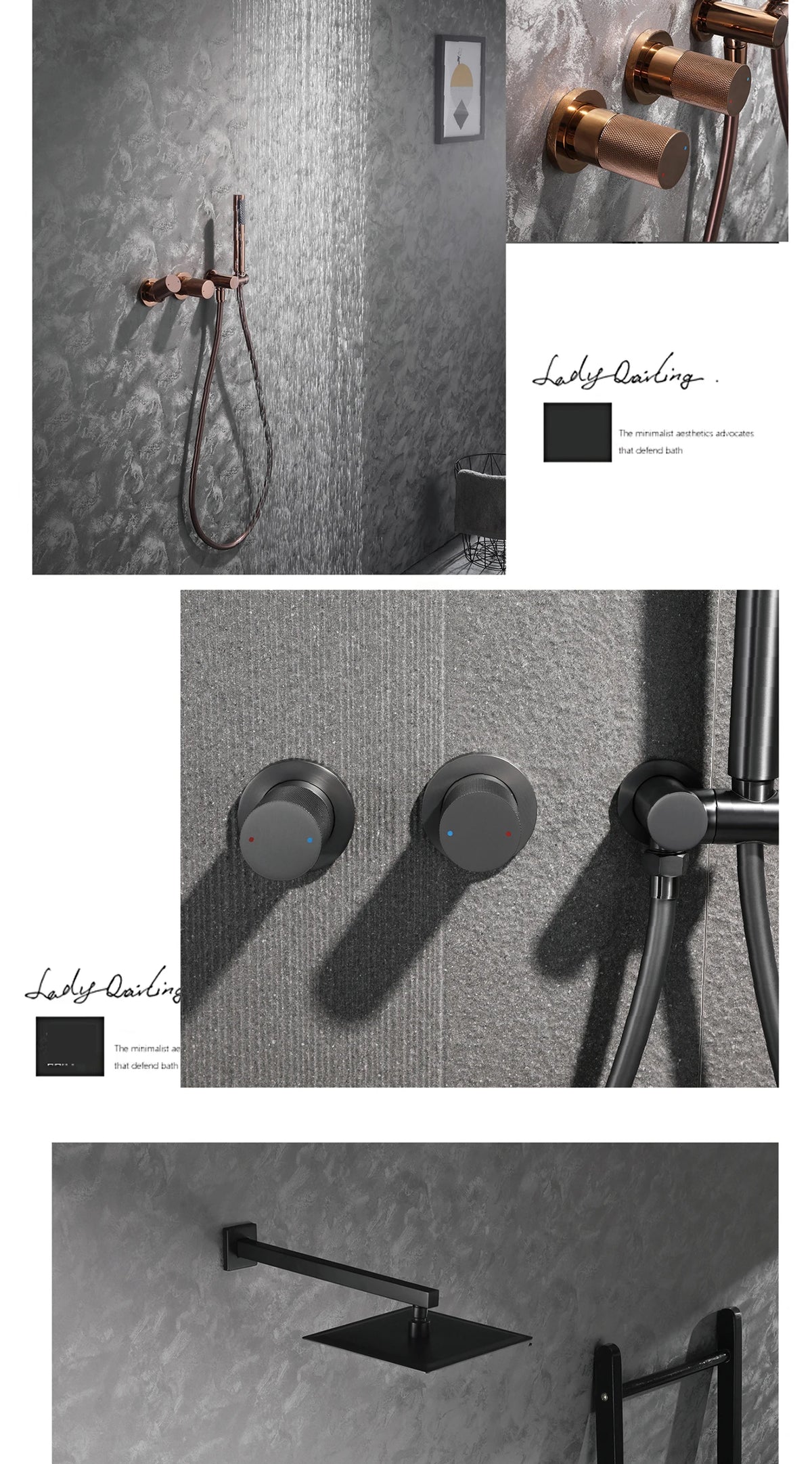 Luxury Bathroom Brass Gun Grey Wall-Mounted Shower System