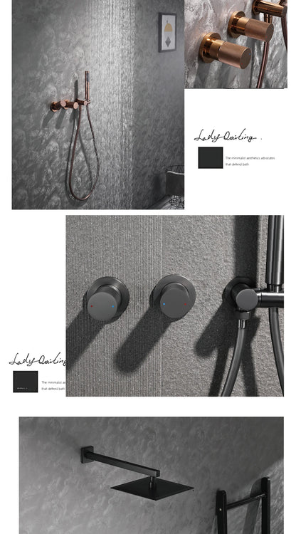 Luxury Bathroom Brass Gun Grey Wall-Mounted Shower System