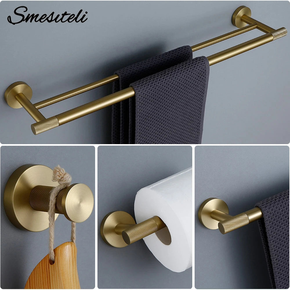 Gold Bathroom Towel Bar Bath Robe Hook Brass