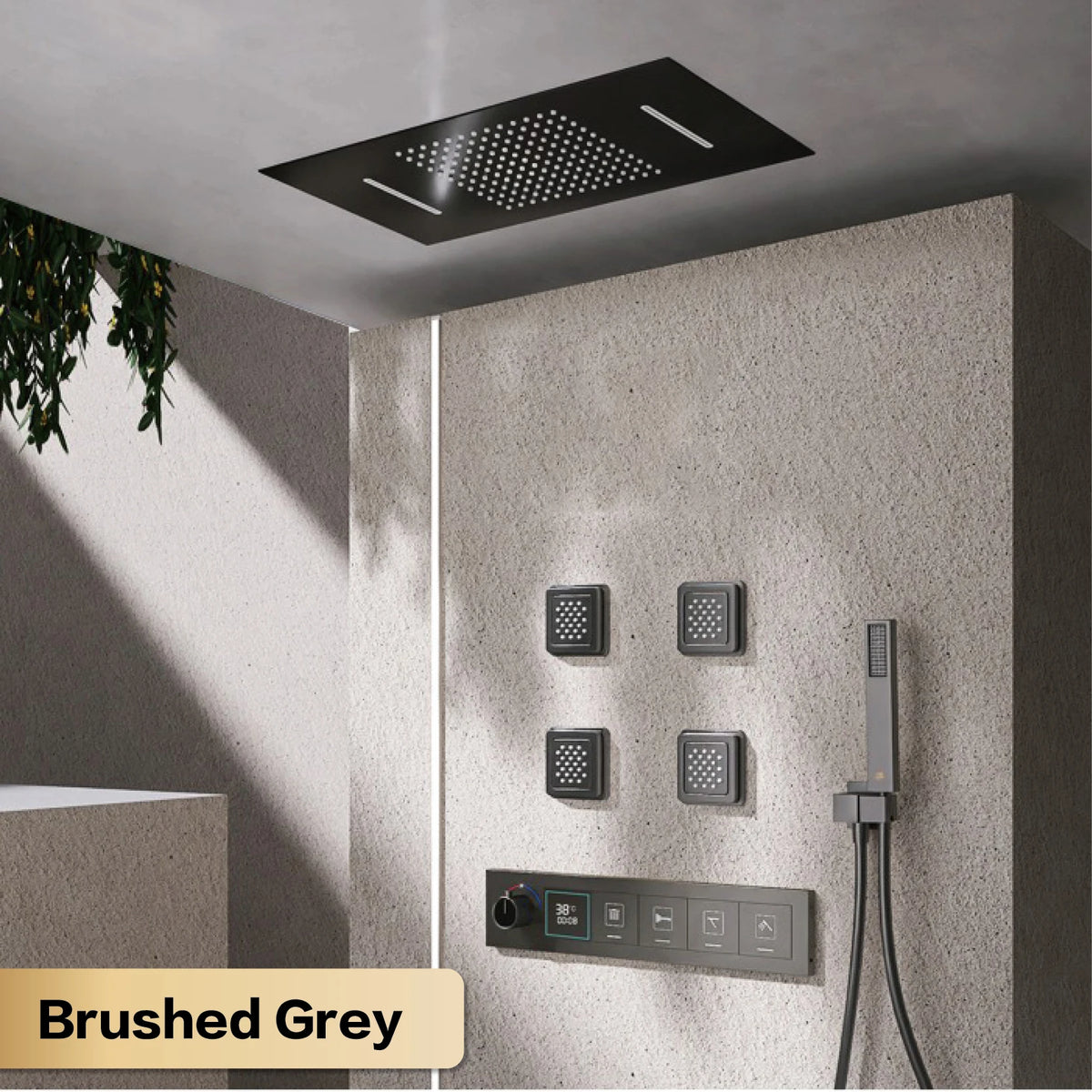 Gun Gray Brass Ceiling Constant Temperature Shower System
