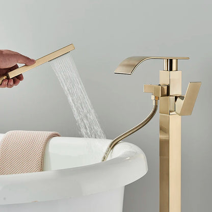 Matte Black Square Bathtub Shower Faucets Floor Standing