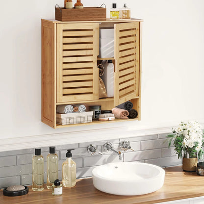 Wall Mounted Bamboo Bathroom Cabinet Storage Shelf Medicine