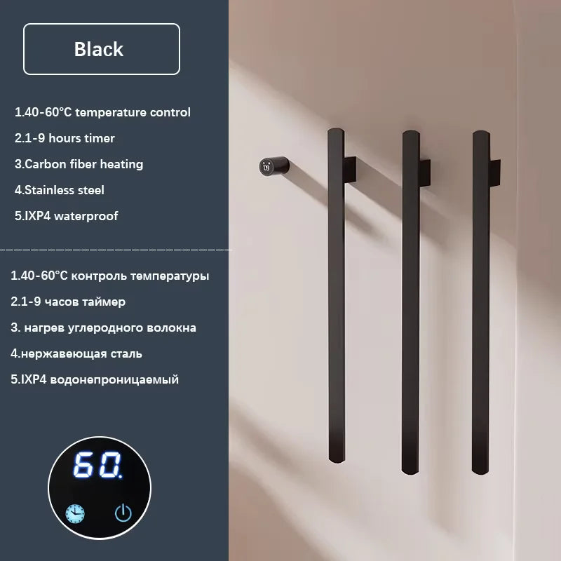 Gray Bathroom Towel Warmer Hidden Wires Electric Heated