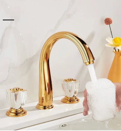 French Brass Bathroom Gold Three-Hole Basin Faucet Cold