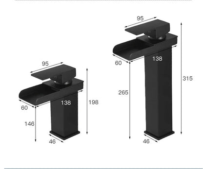 Black Waterfall Bathroom Basin Faucet Square Vanity Sink