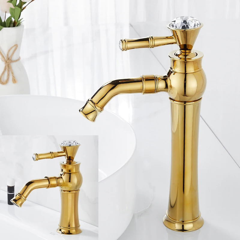 Chrome Basin Faucets Modern Gold Deck Mounted Bathroom