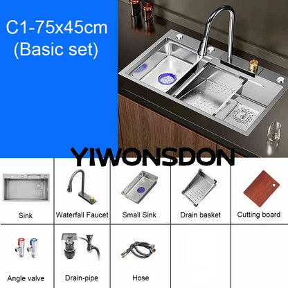 Brushed Nano Sink Waterfall Faucet Large Bowl Cup