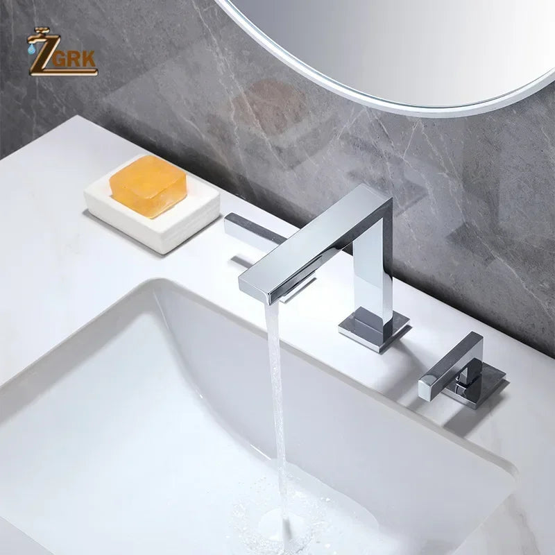 Brushed Gold Basin Faucet Solid Brass Three Hole
