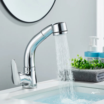 White Pull Out Bathroom Sink Faucet Cold Water