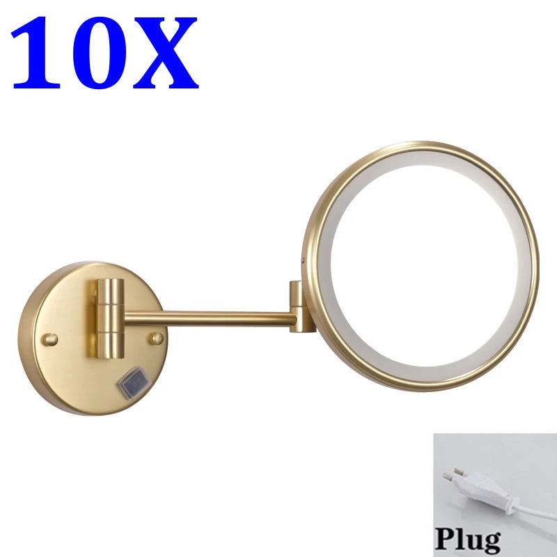 Brushed Gold Led Folding Bathroom Mirror Wall Mounted