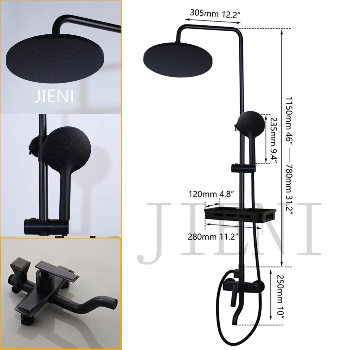 Jieni Matte Black Rainfall Shower Faucet Paint Black