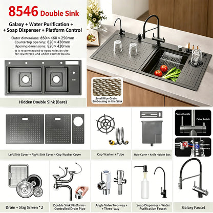 Stainless Steel Waterfall Sink Embossed Hidden Cup Washer