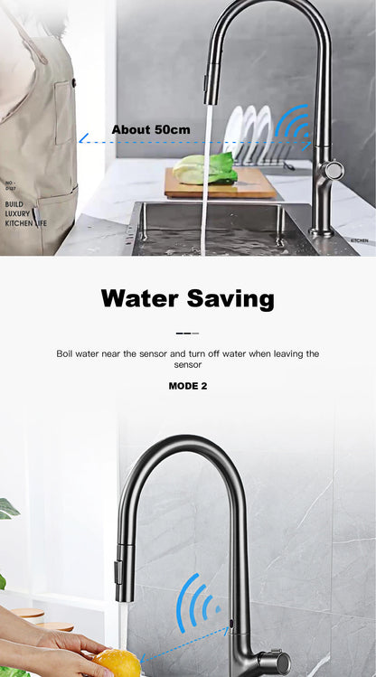 Modern Style Gun Gray Pull-Out Faucet Handle &Cold
