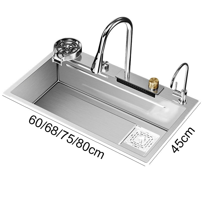 Brushed Nano Sink Waterfall Faucet Large Bowl Cup