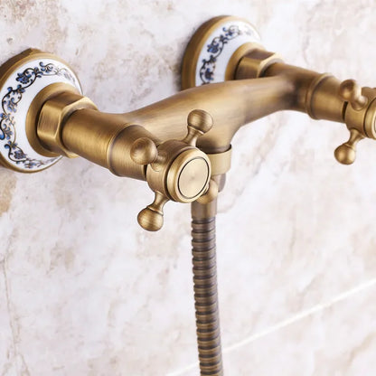 Retro Shower Faucets Antique Brass Ceramics Bathtub Faucets