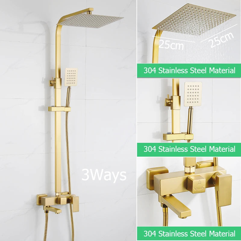 Wall Mount Brushed Gold Bathroom Shower Faucet Bath