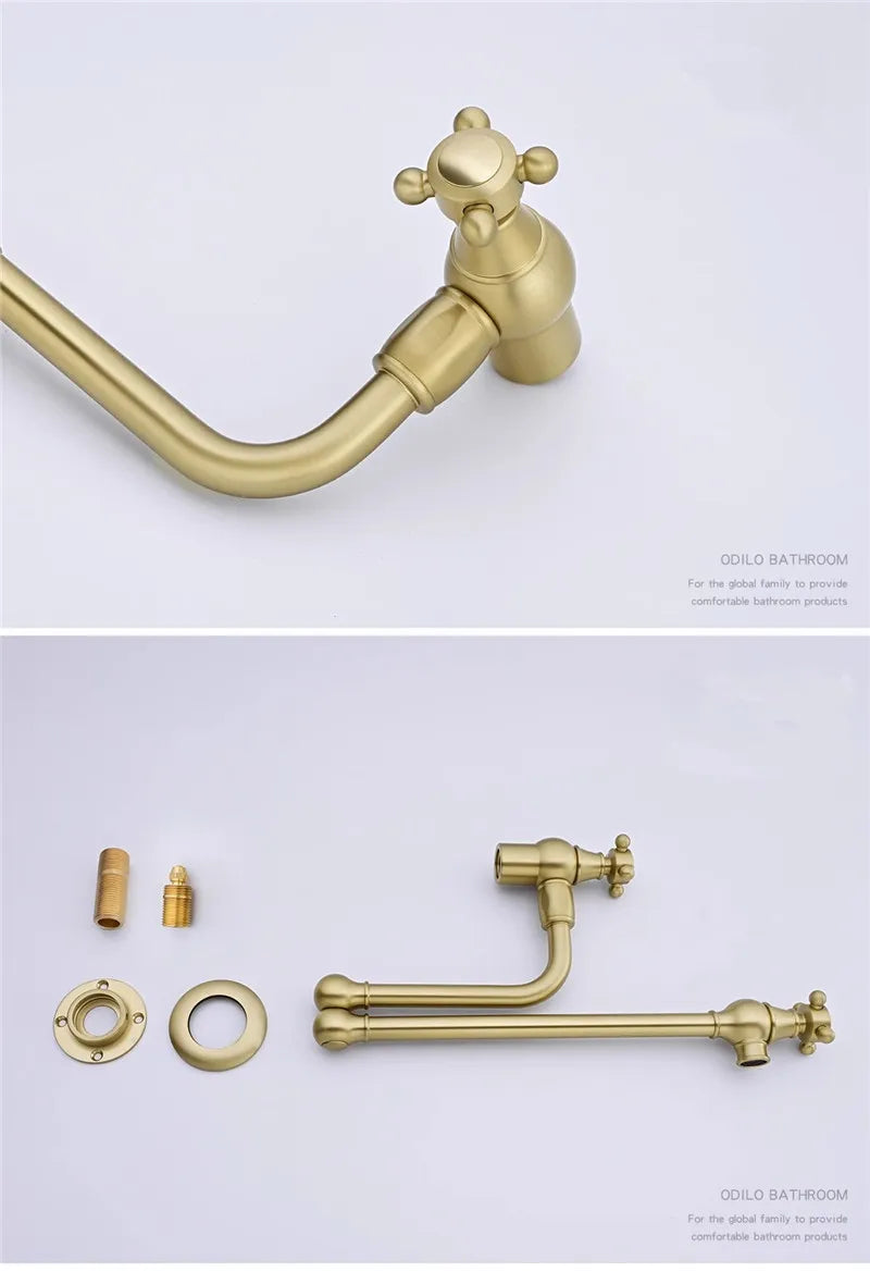 Brushed Gold Pot Filler Tap Wall Mounted Foldable