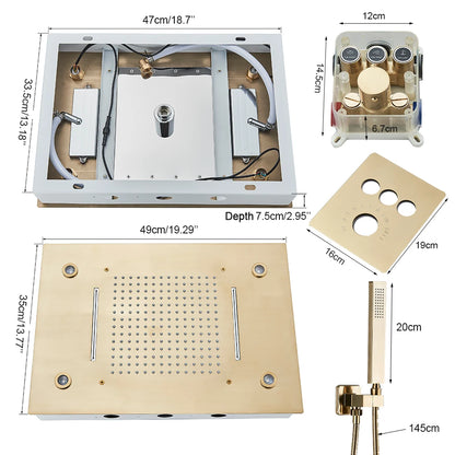 Black Thermostatic Bathroom Shower Faucet Remote Led Rainfall