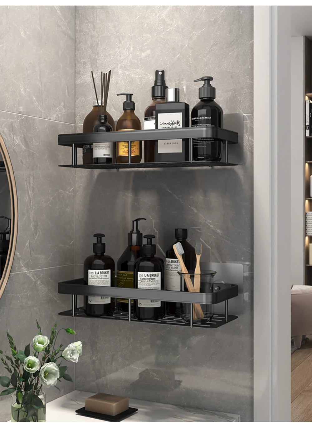 Wall Mounted Rectangular Rack Wall Mounted Shower Shampoo