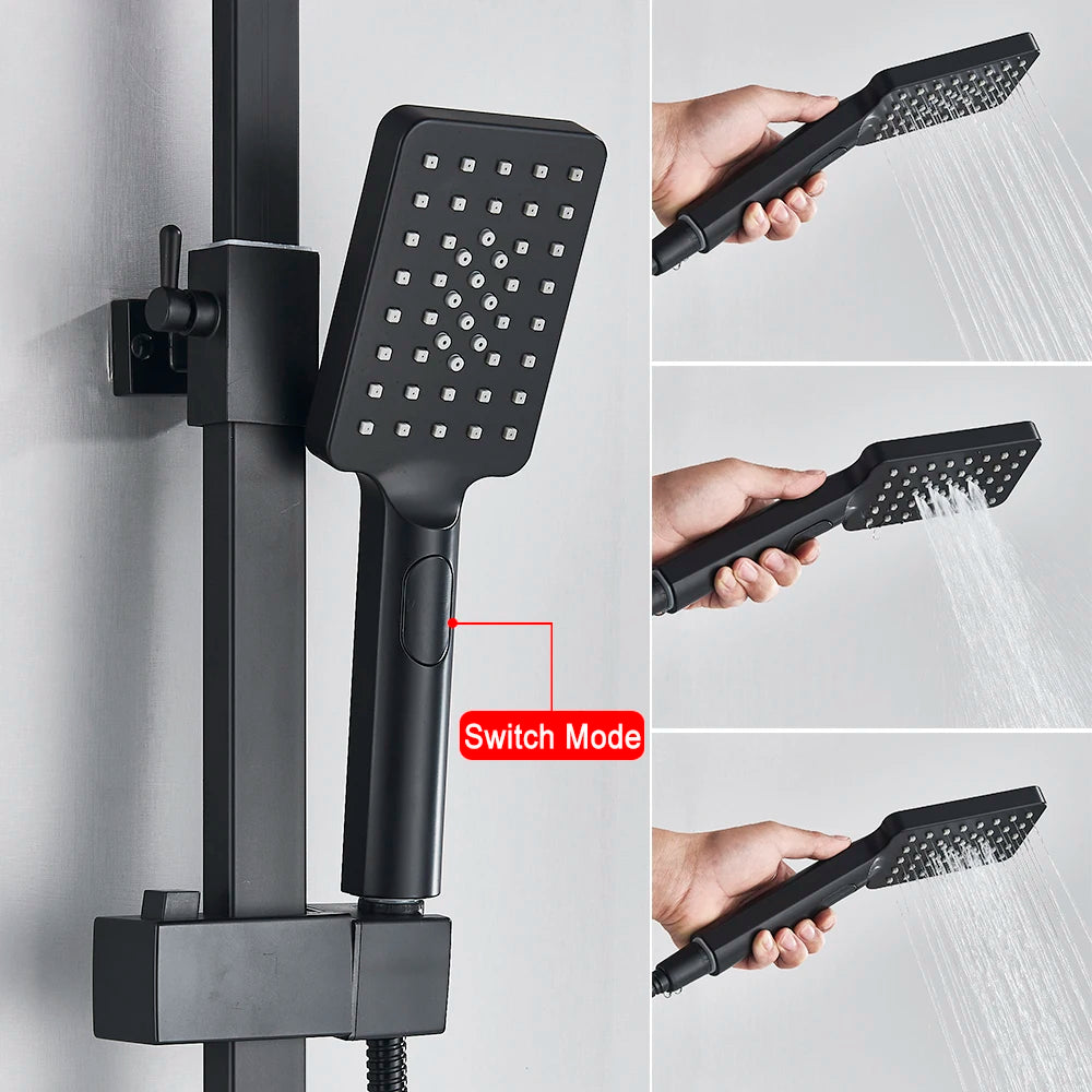 Black Brass Shower Faucet Rainfall Bathtub Tap Bathroom