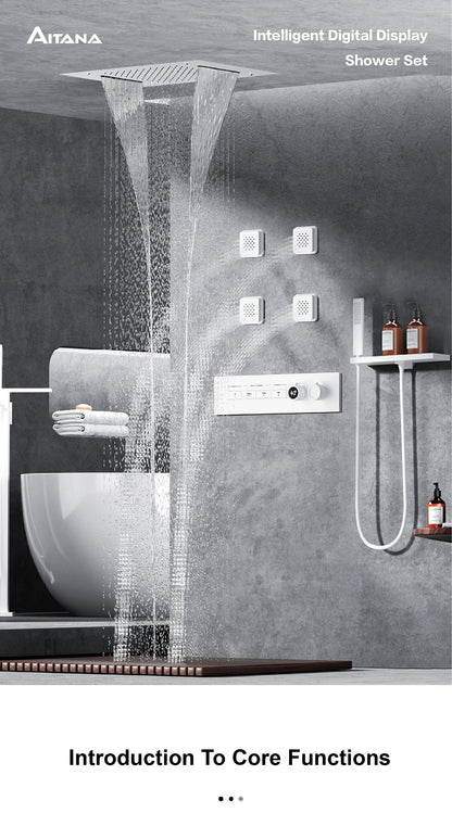 Luxury Gun Grey Brass Thermostatic Shower System Ceiling-Embedded