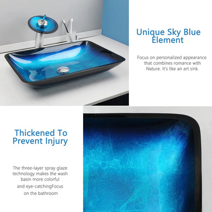 Zappo Tempered Glass Bathroom Vessel Sink Waterfall Black