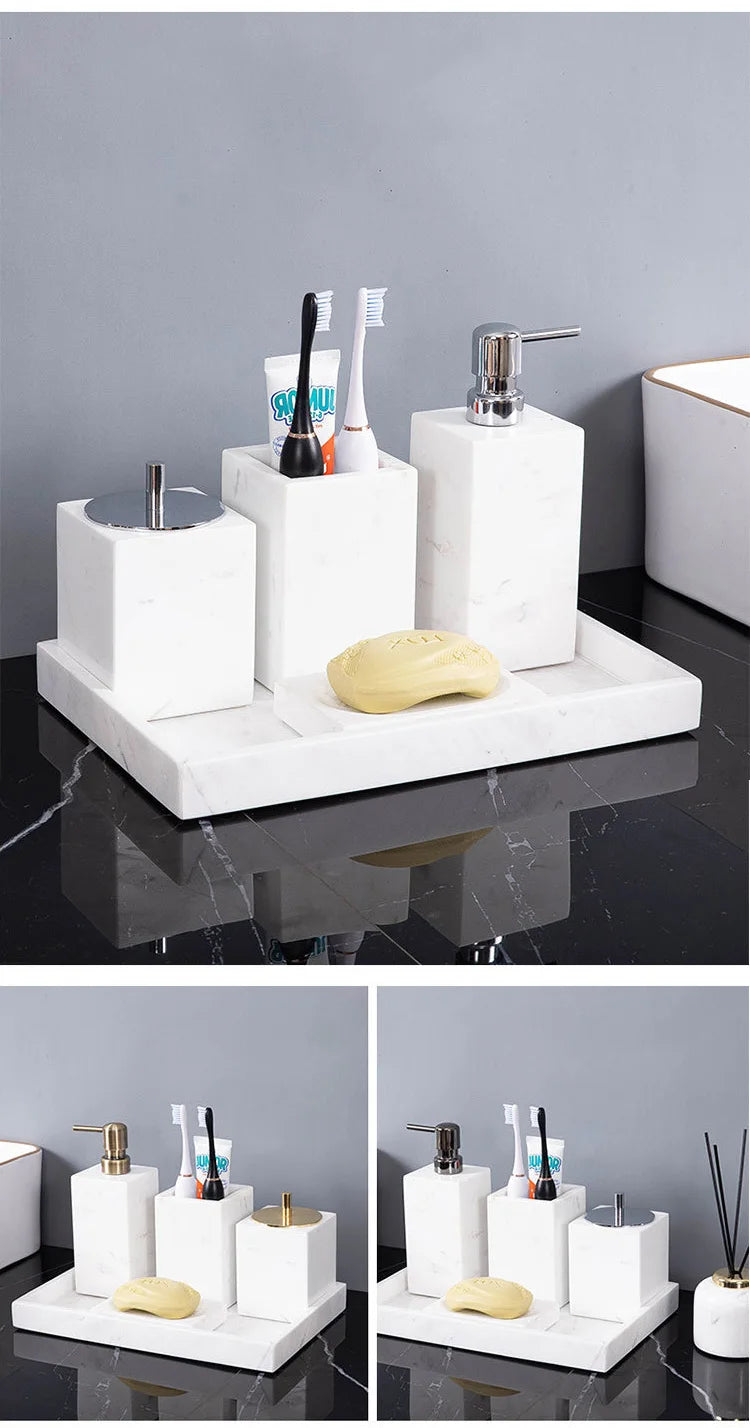 Volakos White Natural Marble Bathroom Minimalism Soap Dispenser