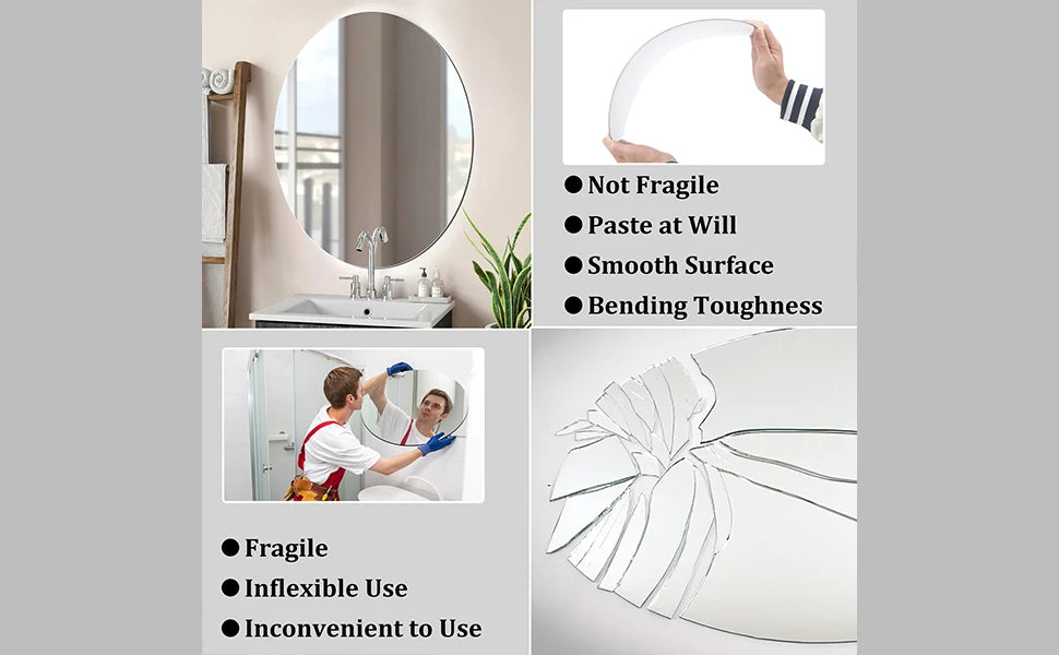 Shatterproof Oval Wall Mirror Acrylic Bathroom Unbreakable