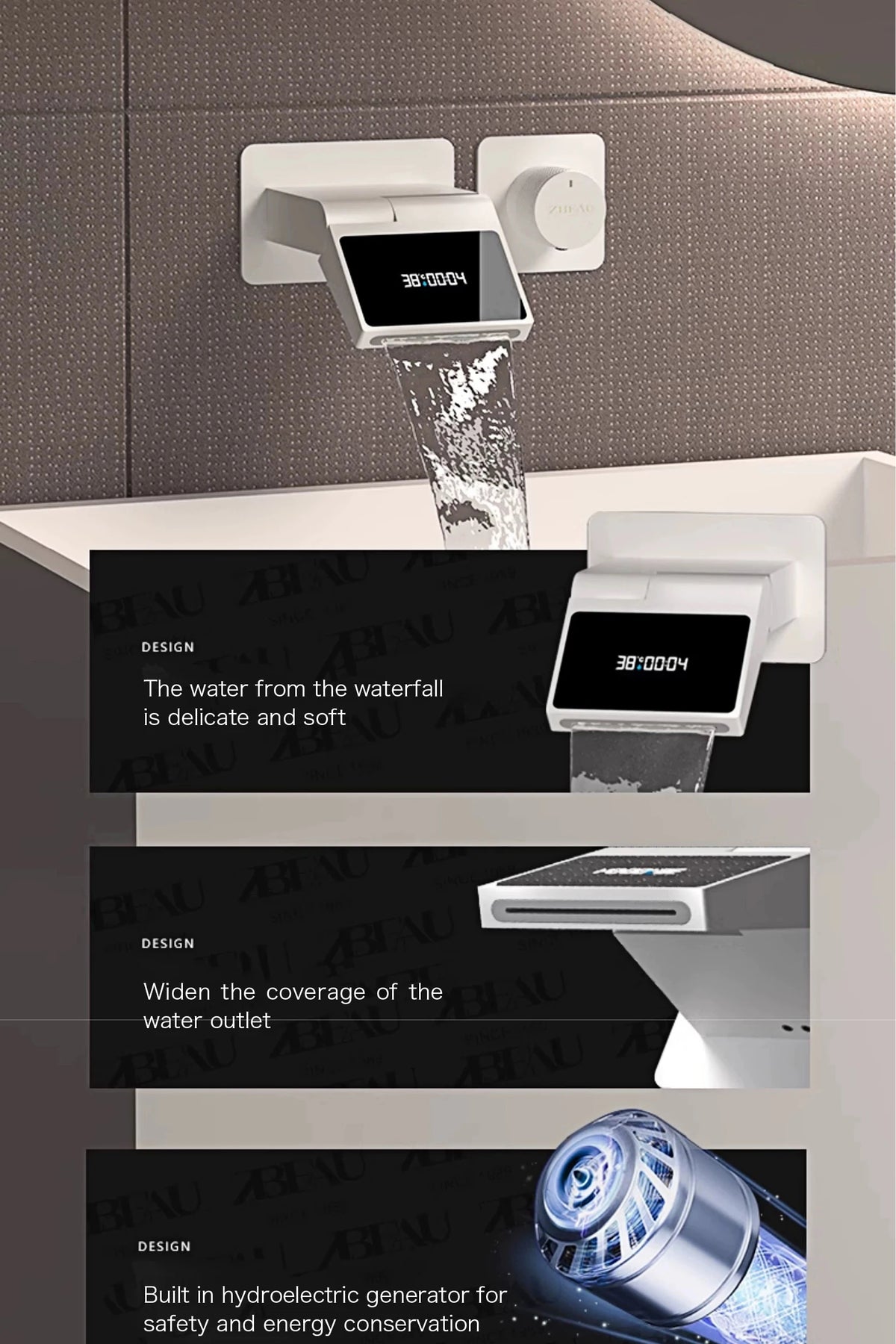 Intelligent Black Brass Bathroom Faucet Led Digital Display