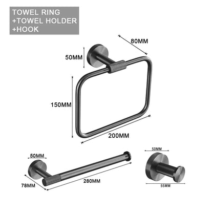 Grey Bathroom Hardware Kit Stainless Steel Round Wall