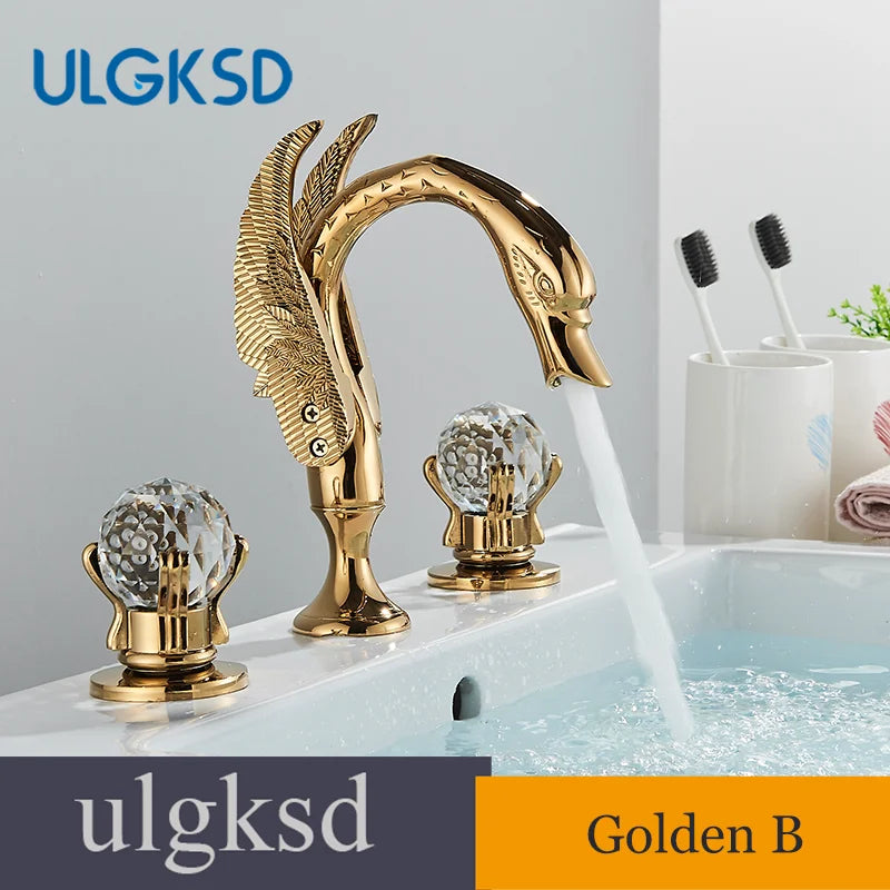 Golden Bathroom Faucet Swan/Bird Shape Basin Faucet Tap