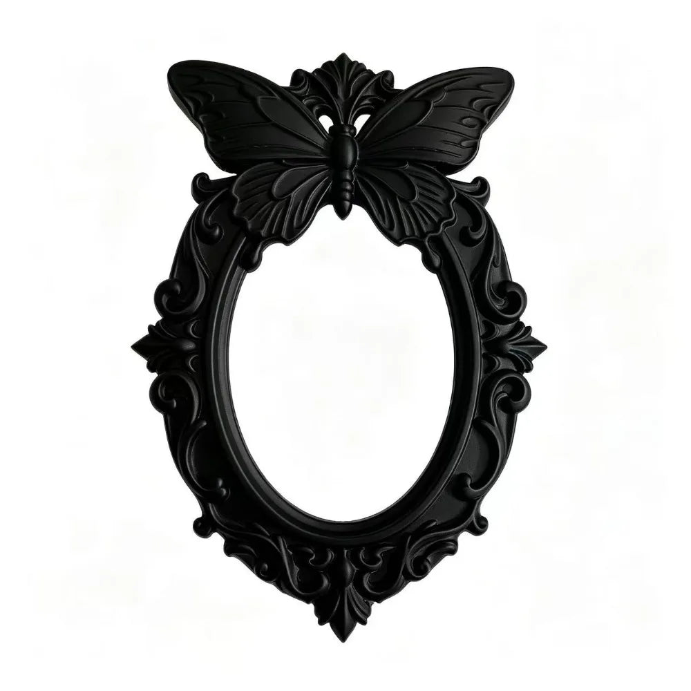 Black Butterfly Gothic Photo Frame Vintage Ornate Oval