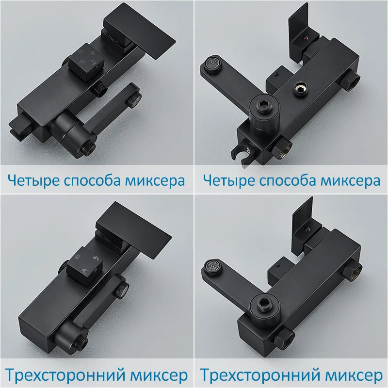 Black Chrome 3/4-Way Shower Faucet Rainfall Shower Cold