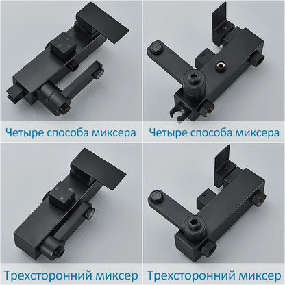 Black Chrome 3/4-Way Shower Faucet Rainfall Shower Cold
