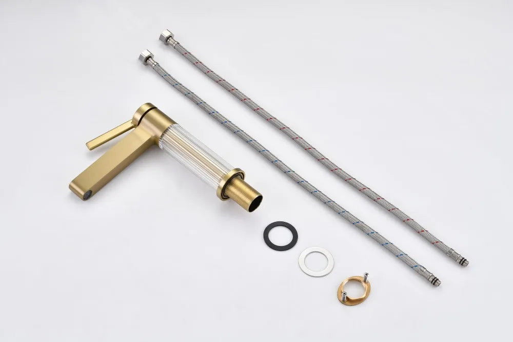 Yellow Bathroom Basin Faucet Acrylic Brass Cold Water