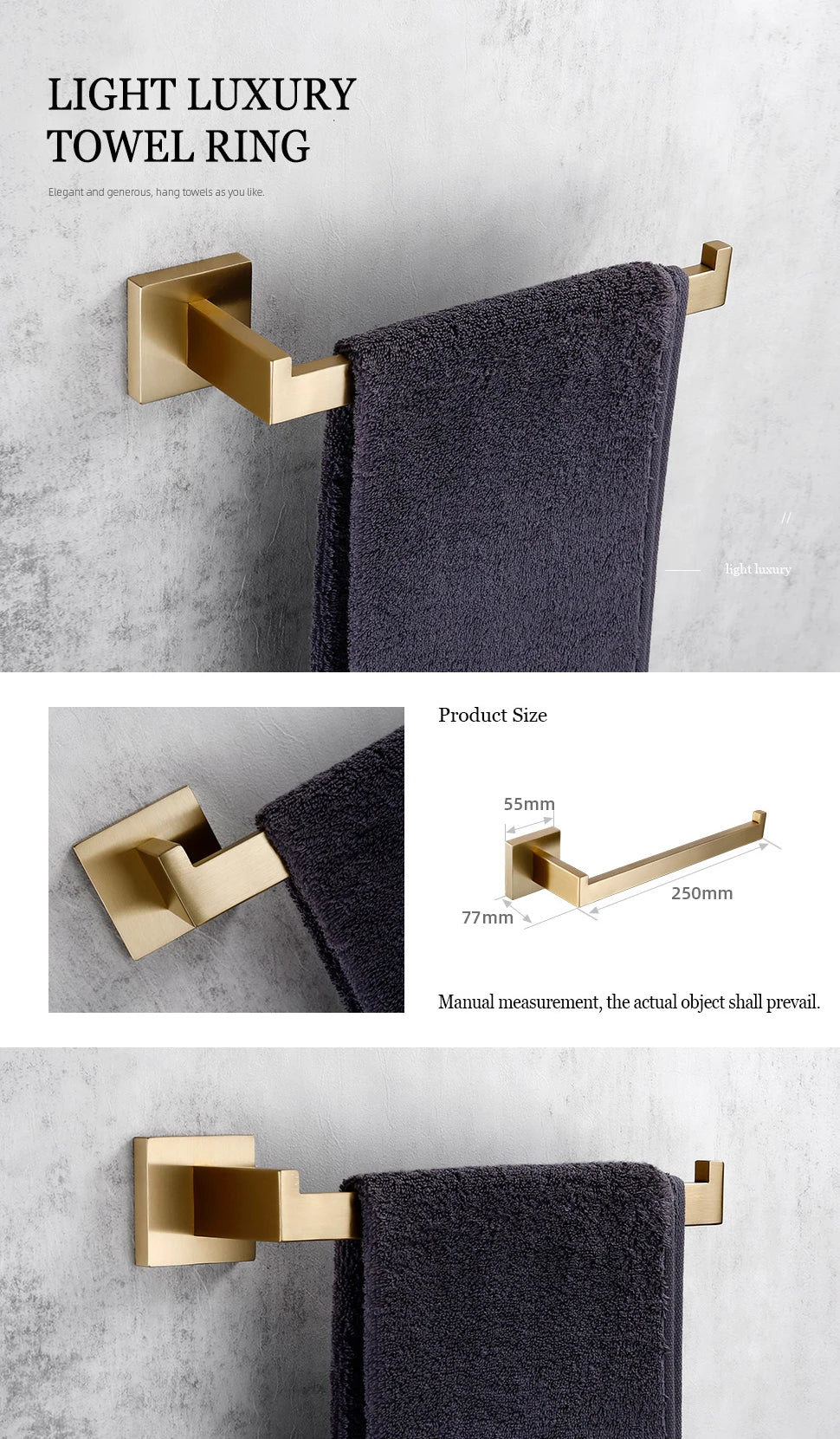 Matte Gold Towel Rack 304 Stainless Steel Towel