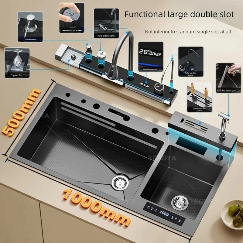 Stainless Steel 100x50cm Large Double Slot Sink Water