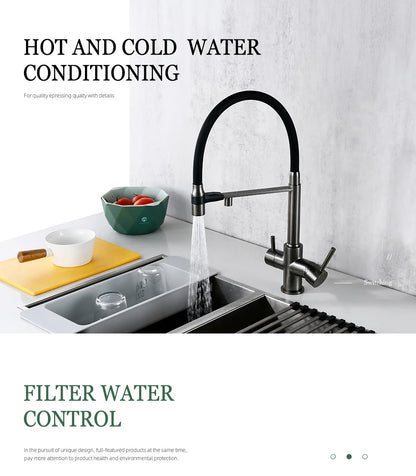 Gunmetal Faucet Brass Ways Sink Mixer Black Hose