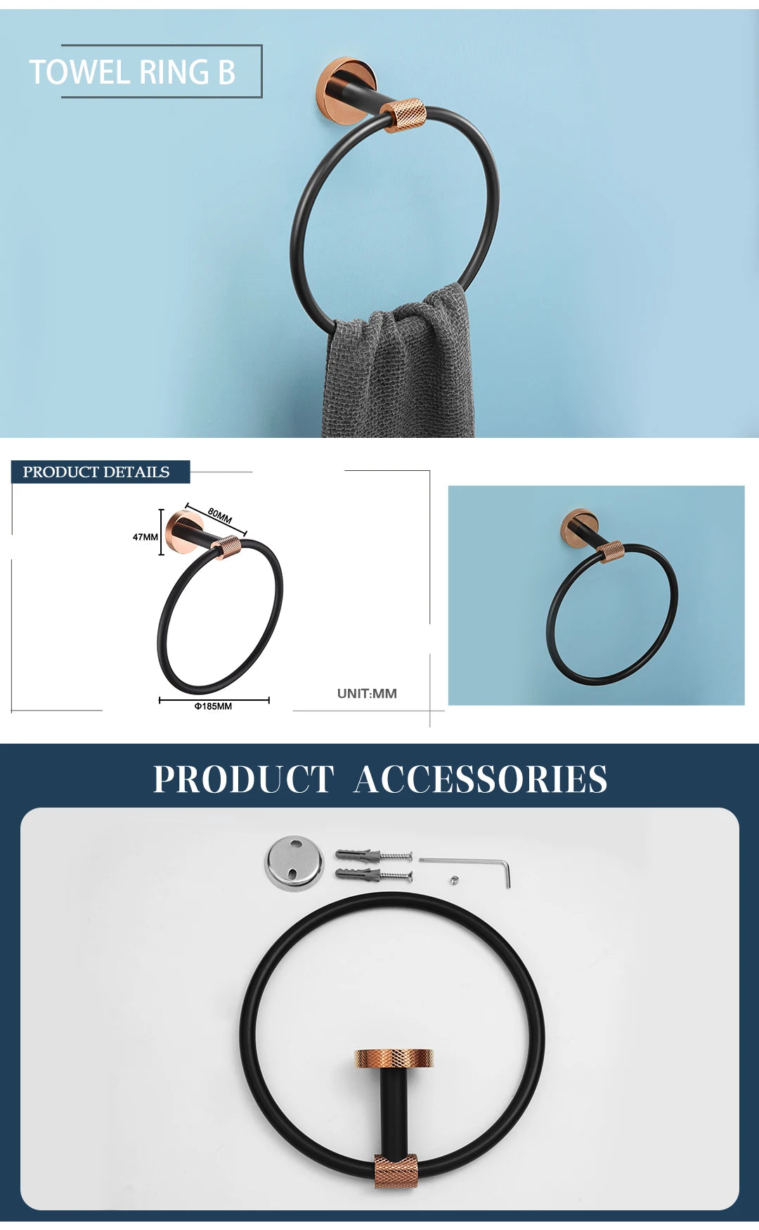 Rose Gold &Black Wall Mount Shelf Toilet Bath