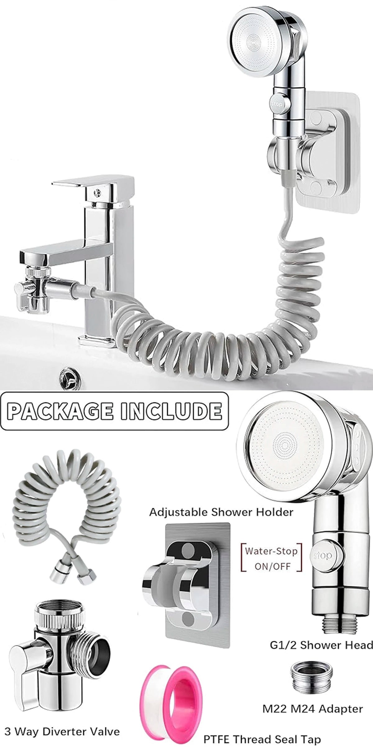 Handheld Faucet Water Diverting Shower Head External Rain