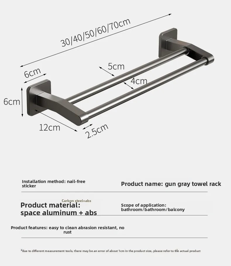 Adhesive Towel Rack 30-80cm Adjustable No Drill Bathroom