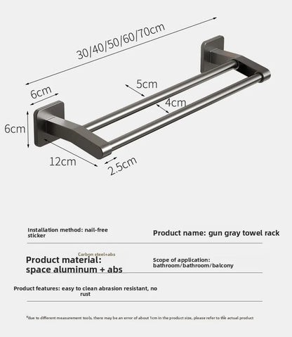 Adhesive Towel Rack 30-80cm Adjustable No Drill Bathroom