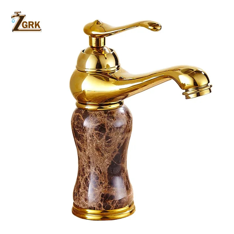 Luxury Golden Faucet Coffee Color Marble Bathroom Sink