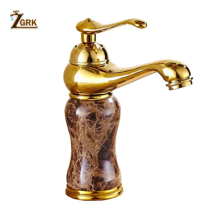Luxury Golden Faucet Coffee Color Marble Bathroom Sink